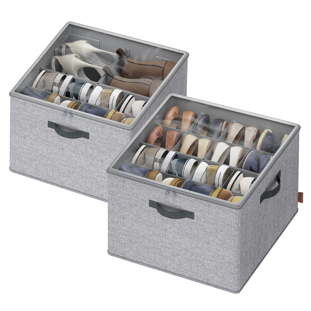 Shoe Organisers Set of 2 for 16 Pairs Stackable Dove Grey