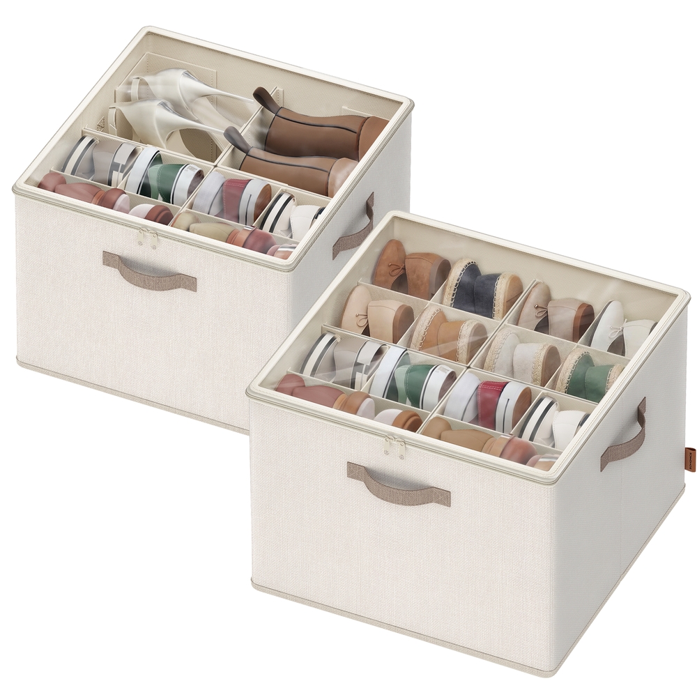 Shoe Organisers Set of 2 for 16 Pairs Stackable Cappuccino Beige Shoe Organisers Set of 2 for 16 Pairs Stackable Cappuccino Beige