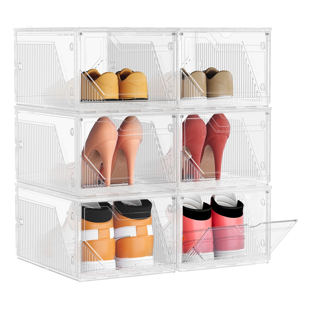 Shoe Boxes Set of 6 Stackable Clear Plastic Shoe Storage Cloud White