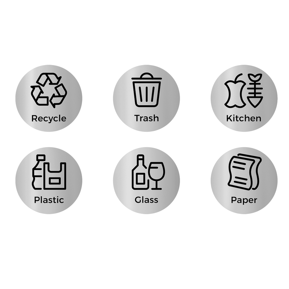 Bin Stickers, 6 Recycling Labels, Silver Bin Stickers, 6 Recycling Labels, Silver