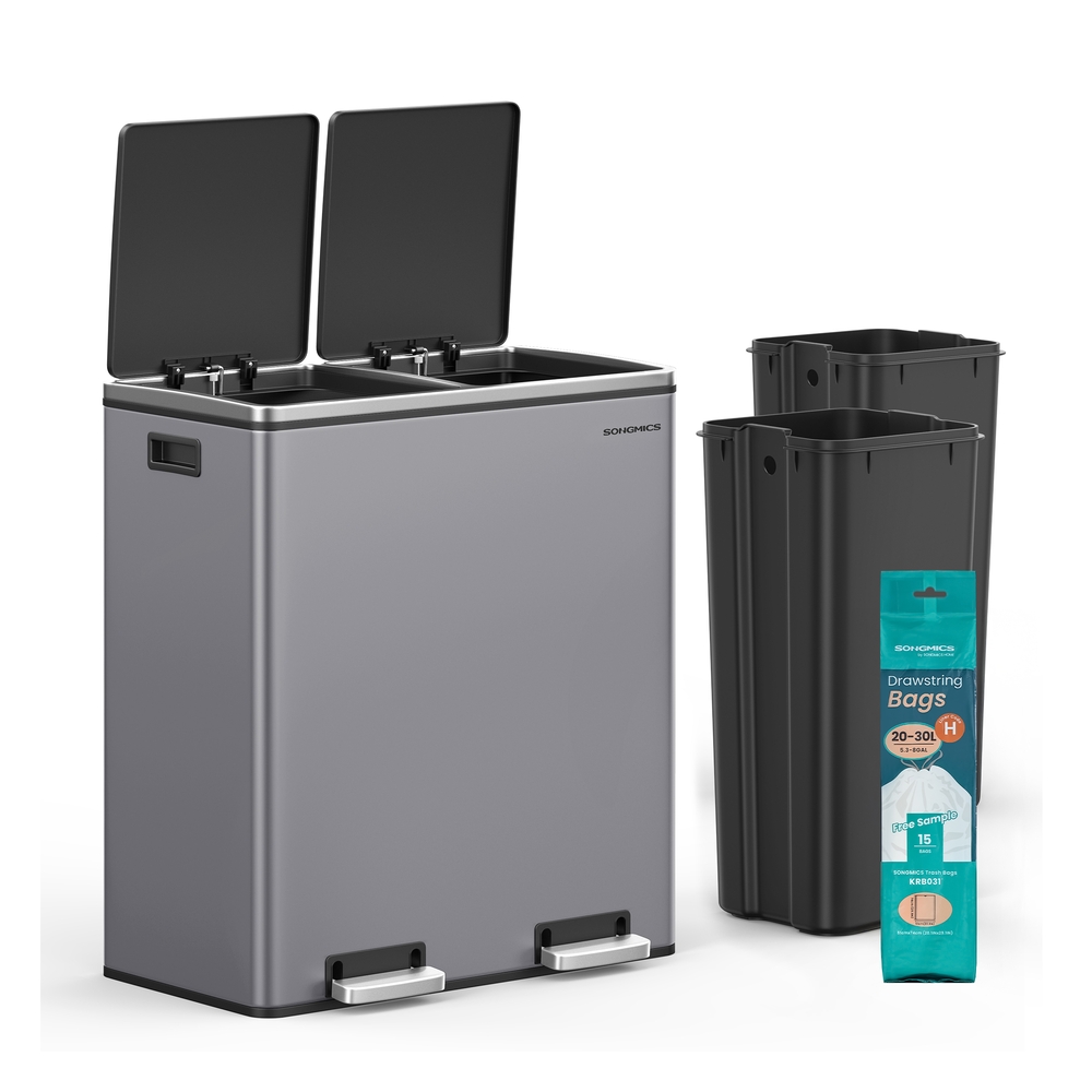 Dual Rubbish Bin 2 x 30 L with 15 Rubbish Bags Slate Grey