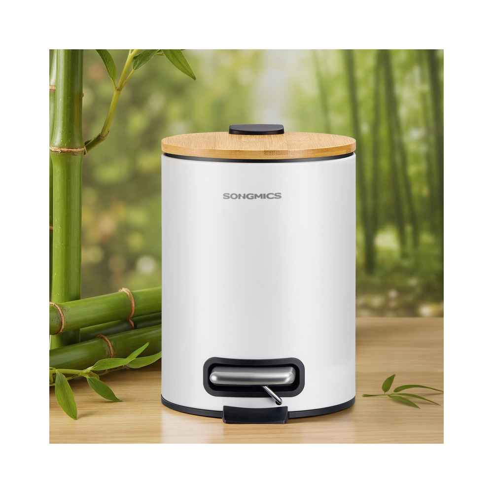 Small Waste Bin, Rubbish Bin with Bamboo Lid,  0.8 Gallons (3 L)