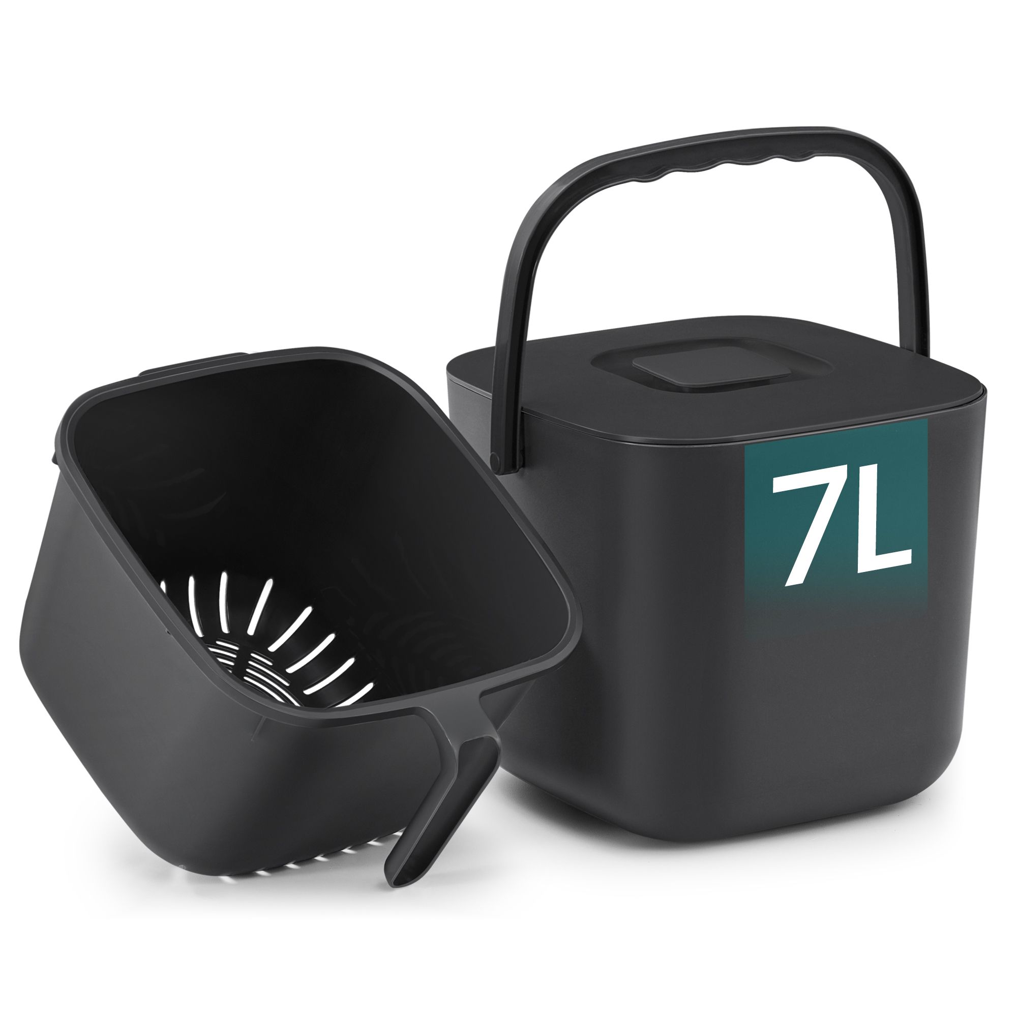 Odour proof plastic compost bin with lid and strainer basket Odour proof plastic compost bin with lid and strainer basket