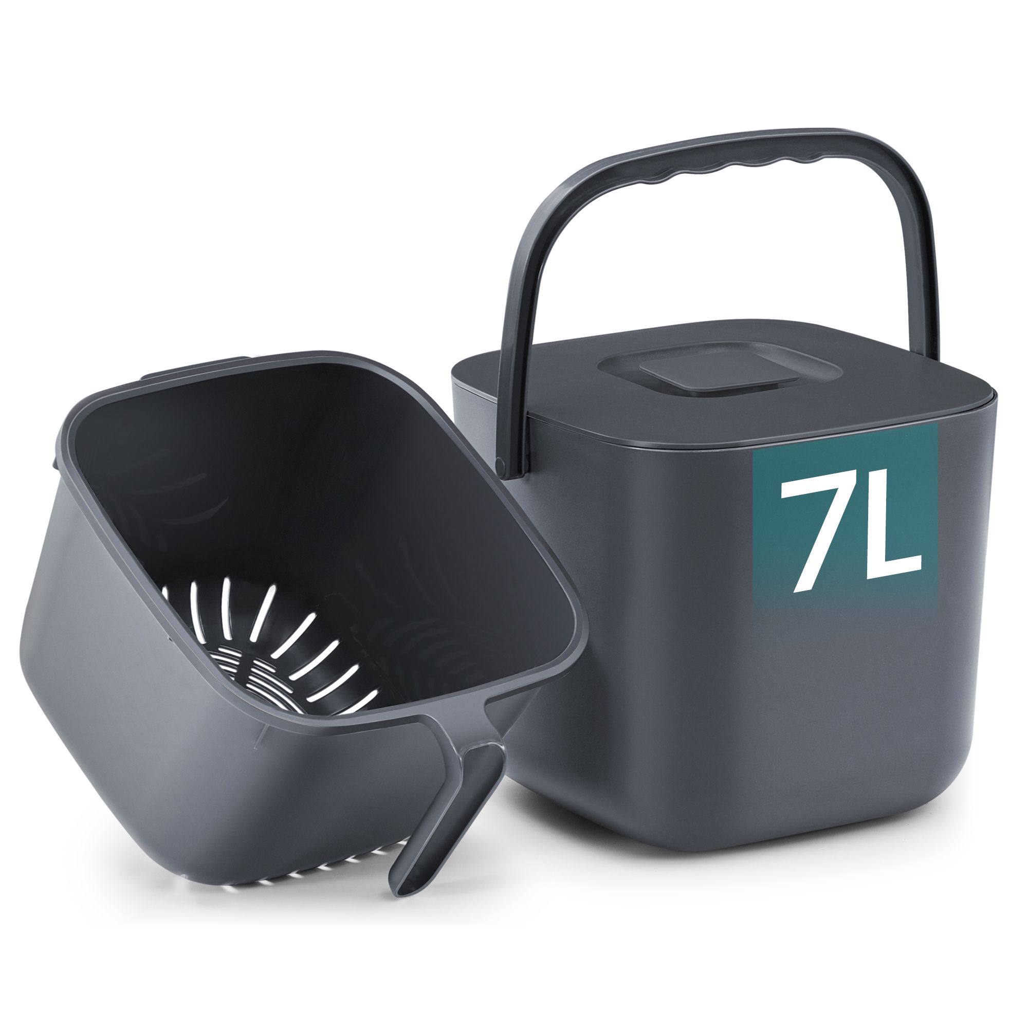Odour proof plastic compost bin with lid and strainer basket Odour proof plastic compost bin with lid and strainer basket