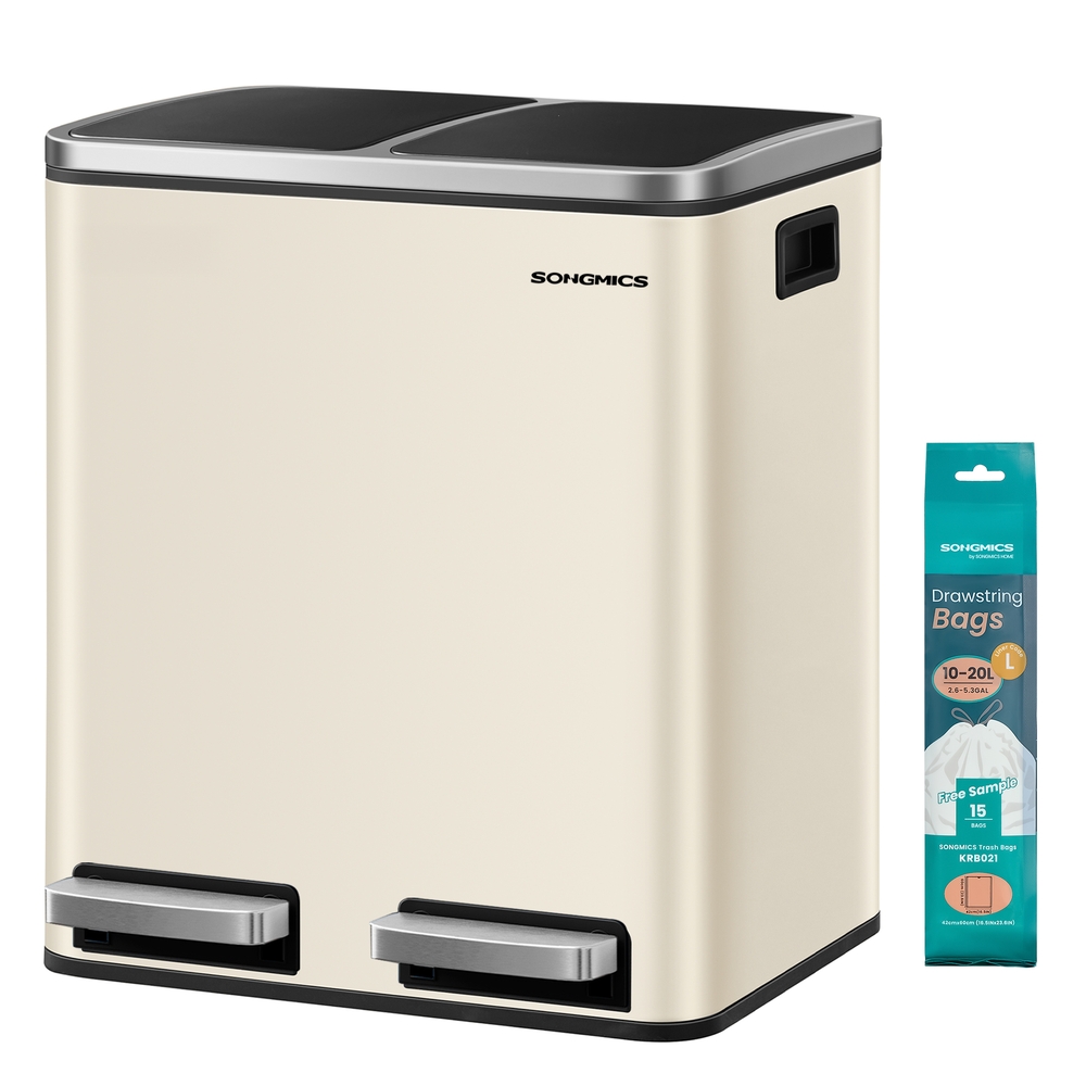 2 x 15L Kitchen Pedal Bin Sand Beige and Ink Black