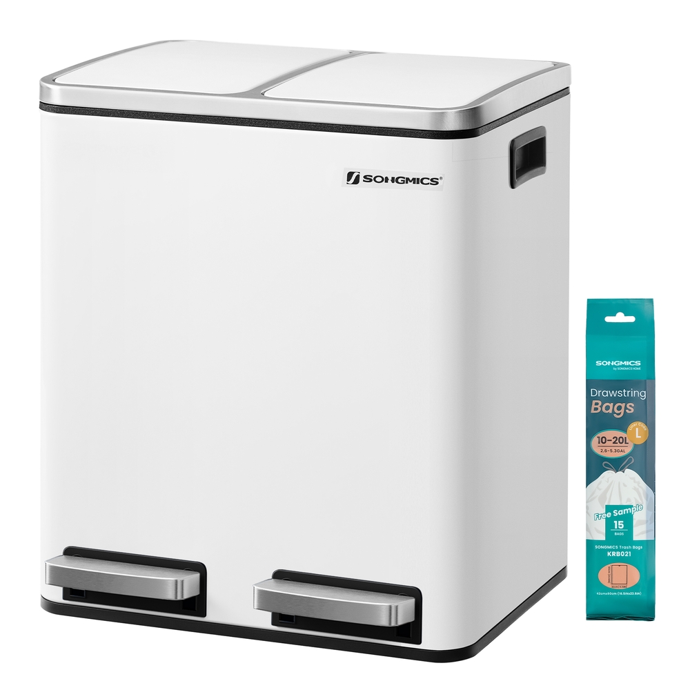 Kitchen Bin 2 x 15 L Double Bin  Steel Cloud White