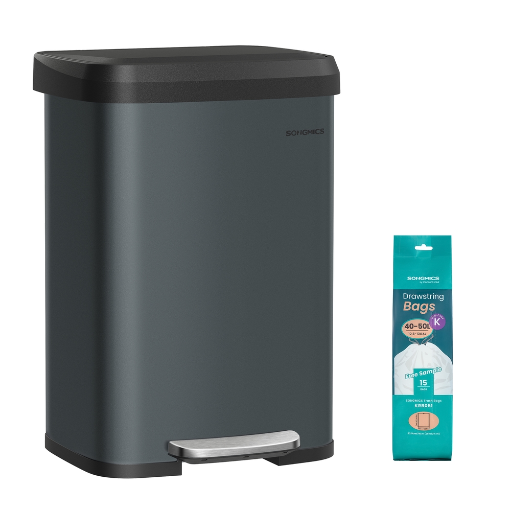 Metal Waste Pedal Bin with Lid Charcoal Grey and Black