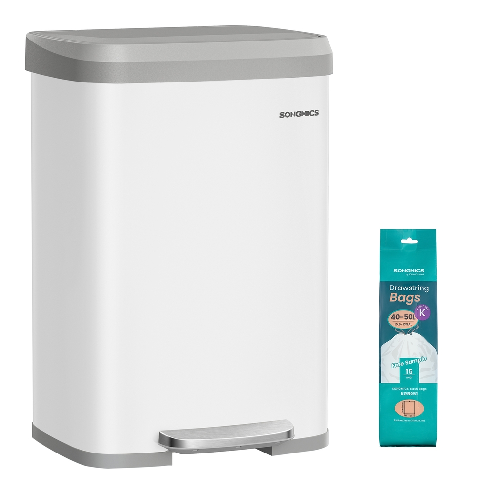 Metal Waste Pedal Bin with Lid White and Dove Grey