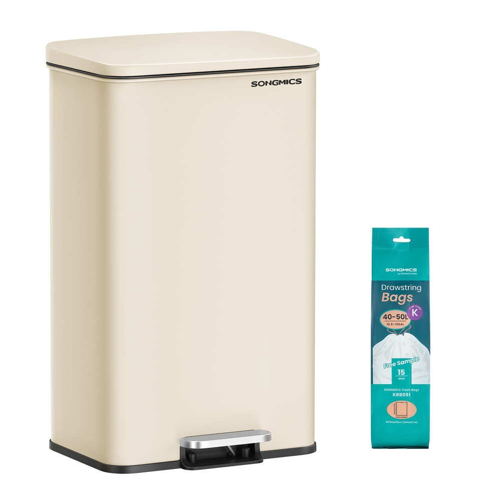 Large Step Rubbish Bin with Lid Sand Beige