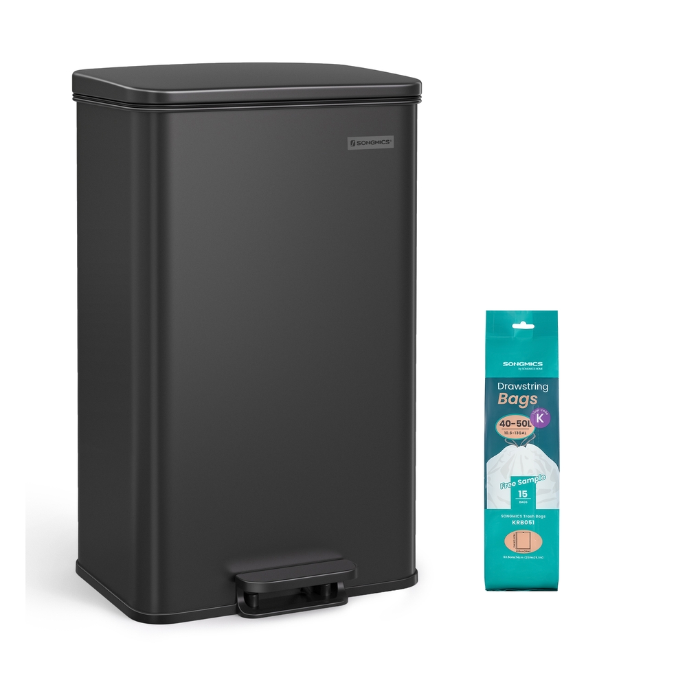 Large 40L Steel Kitchen Bin: Soft Close Lid, Black Finish, 15 Liner Bags