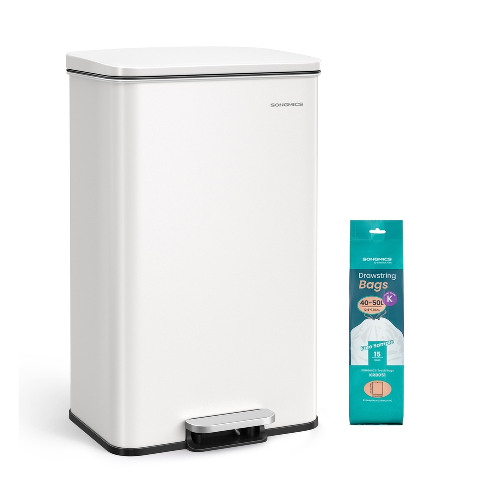 40L Steel Kitchen Bin: Soft Close Lid, White Finish, 15 Liner Bags