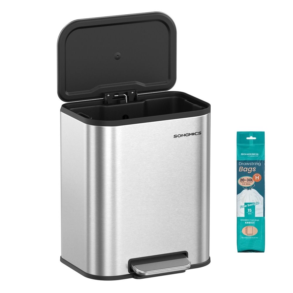 20L Kitchen Trash Bin with Non-Slip Pedal Metallic Silver