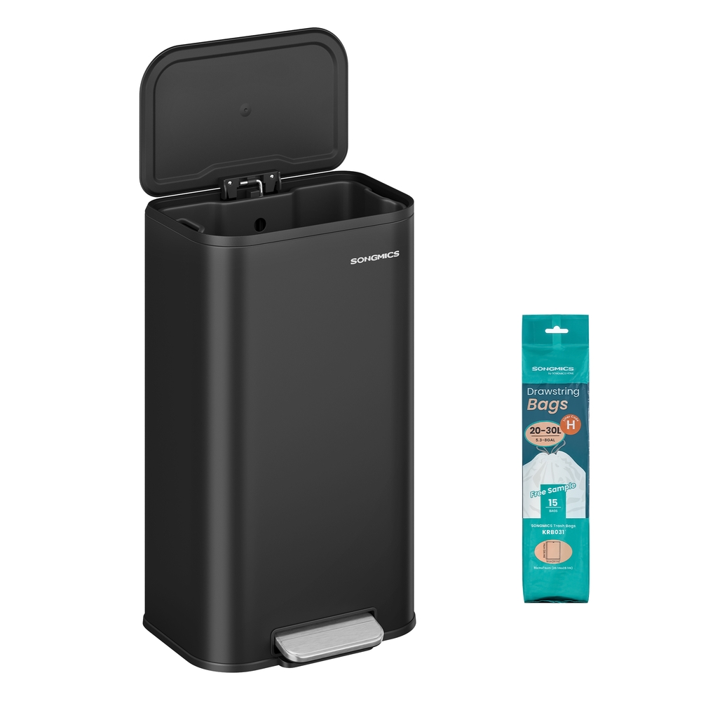 Kitchen Bin 30 L Soft-Close Lid Wide Non-Slip Pedal Ink Black
