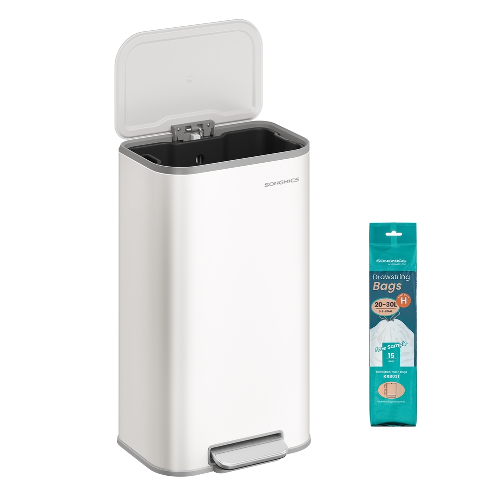 Kitchen Bin 30 L Soft-Close Lid Wide Non-Slip Pedal Cloud White