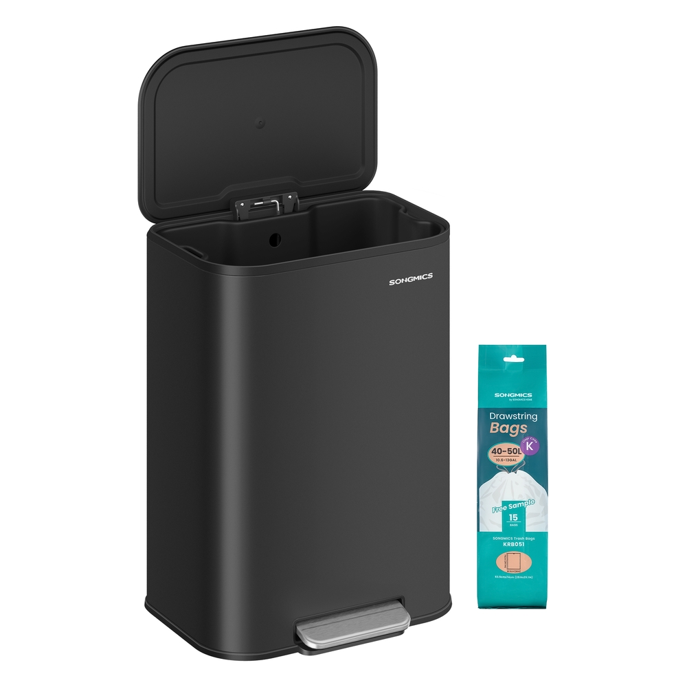 Kitchen Bin 50 L Soft-Close Lid Wide Non-Slip Pedal Ink Black