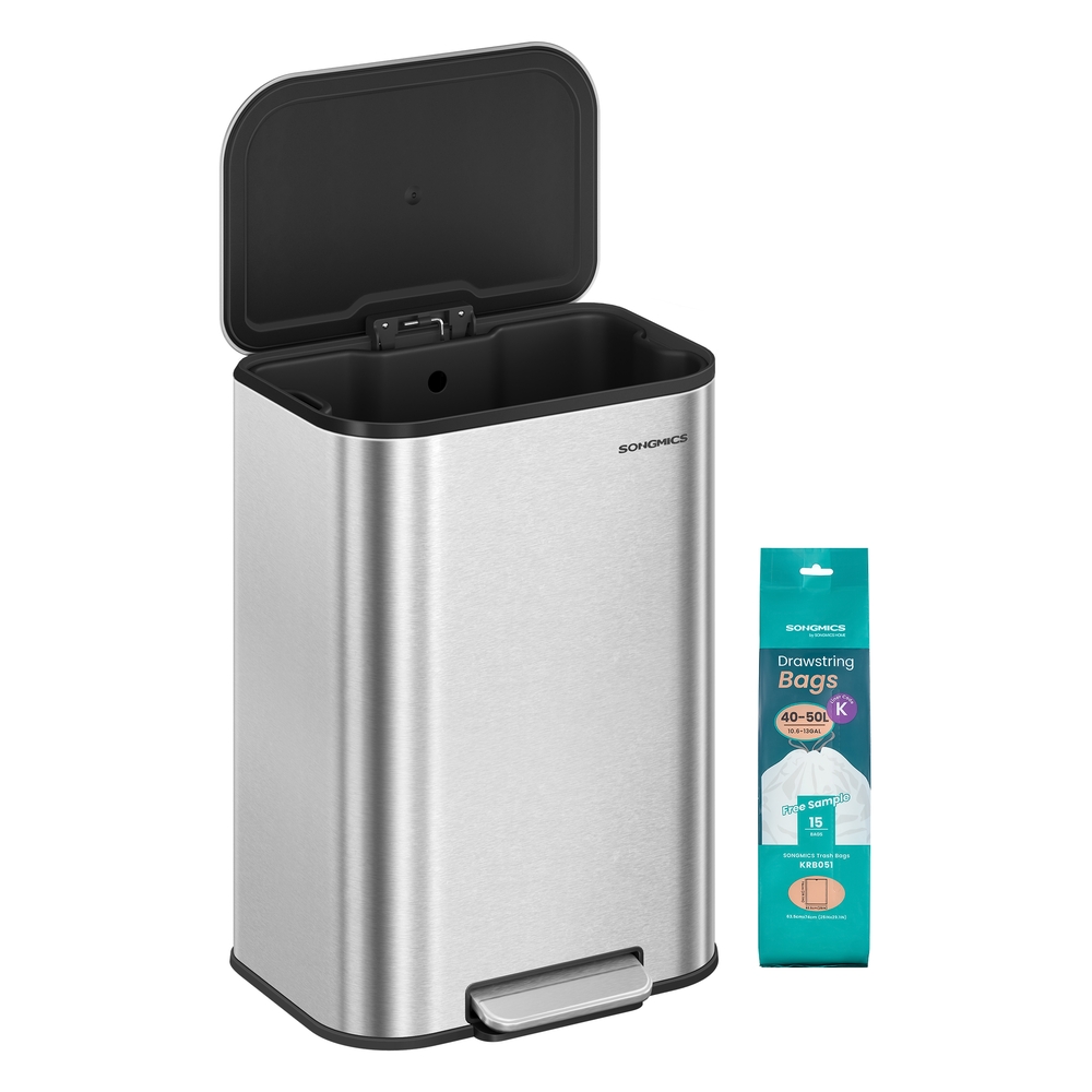 Kitchen Bin 50 L Soft-Close Lid Wide Non-Slip Pedal Metallic Silver