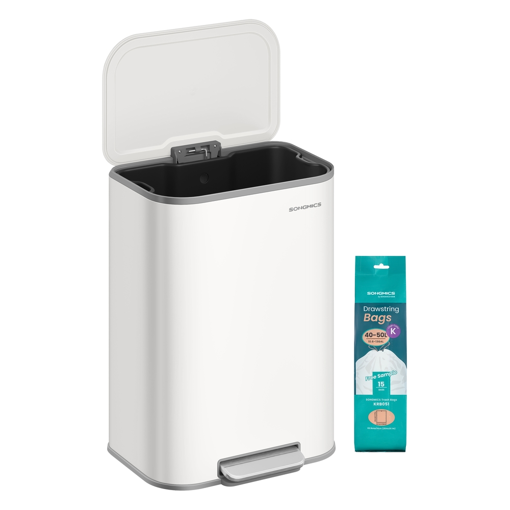 Kitchen Bin 50 L Soft-Close Lid Wide Non-Slip Pedal Cloud White