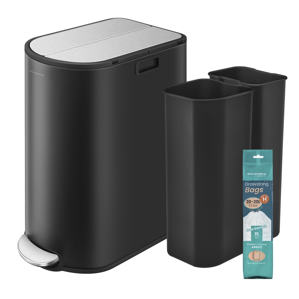 30L and 20L Double Kitchen Bin Ink Black and Metallic Silver