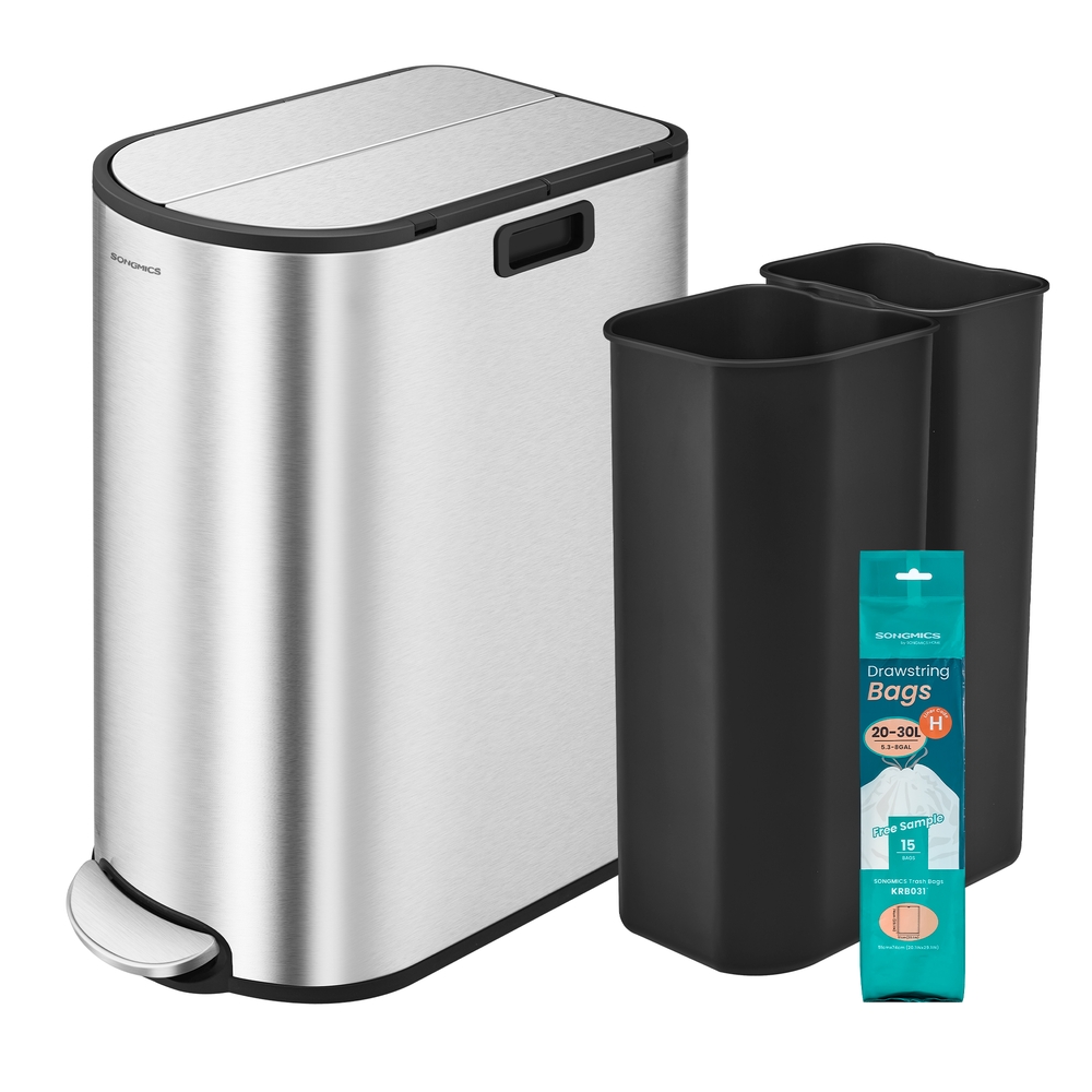 30L and 20L Double Kitchen Bin Metallic Silver
