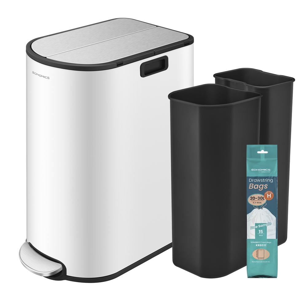 30L and 20L Double Kitchen Bin Cloud White and Metallic Silver