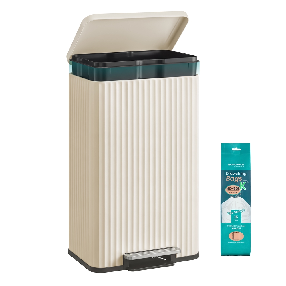 Steel Kitchen Bin with Pedal, Soft-Close Lid, and Removable Inner Bucket Cream White