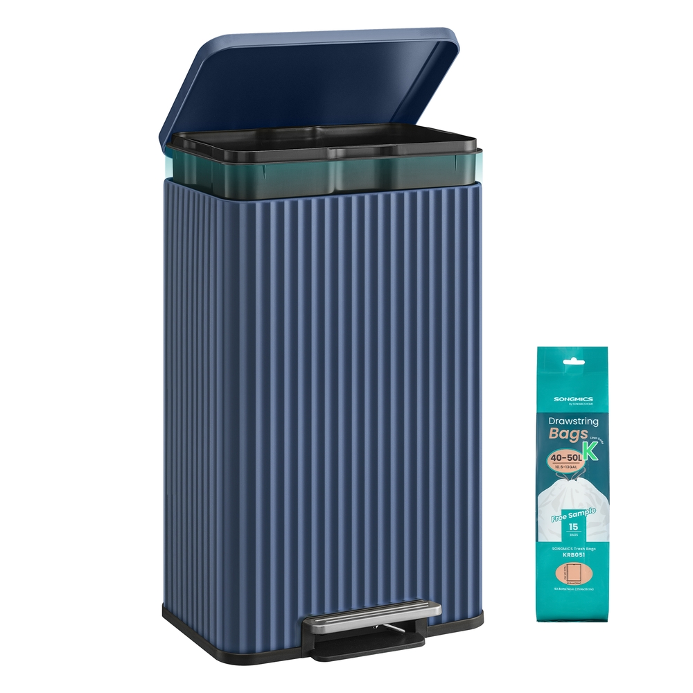 Steel Kitchen Bin with Pedal, Soft-Close Lid, and Removable Inner Bucket Midnight Blue
