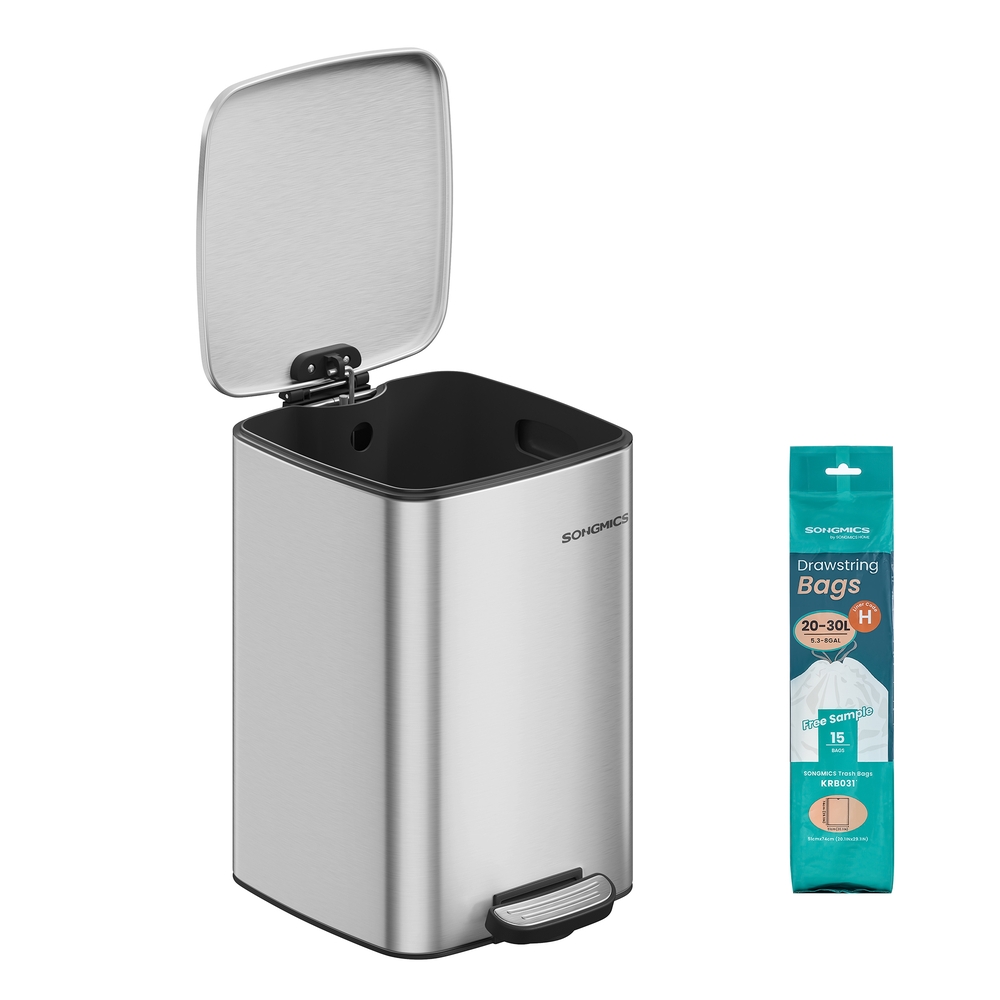 20 L Steel Kitchen Bin with Inner Bucket Metallic Silver