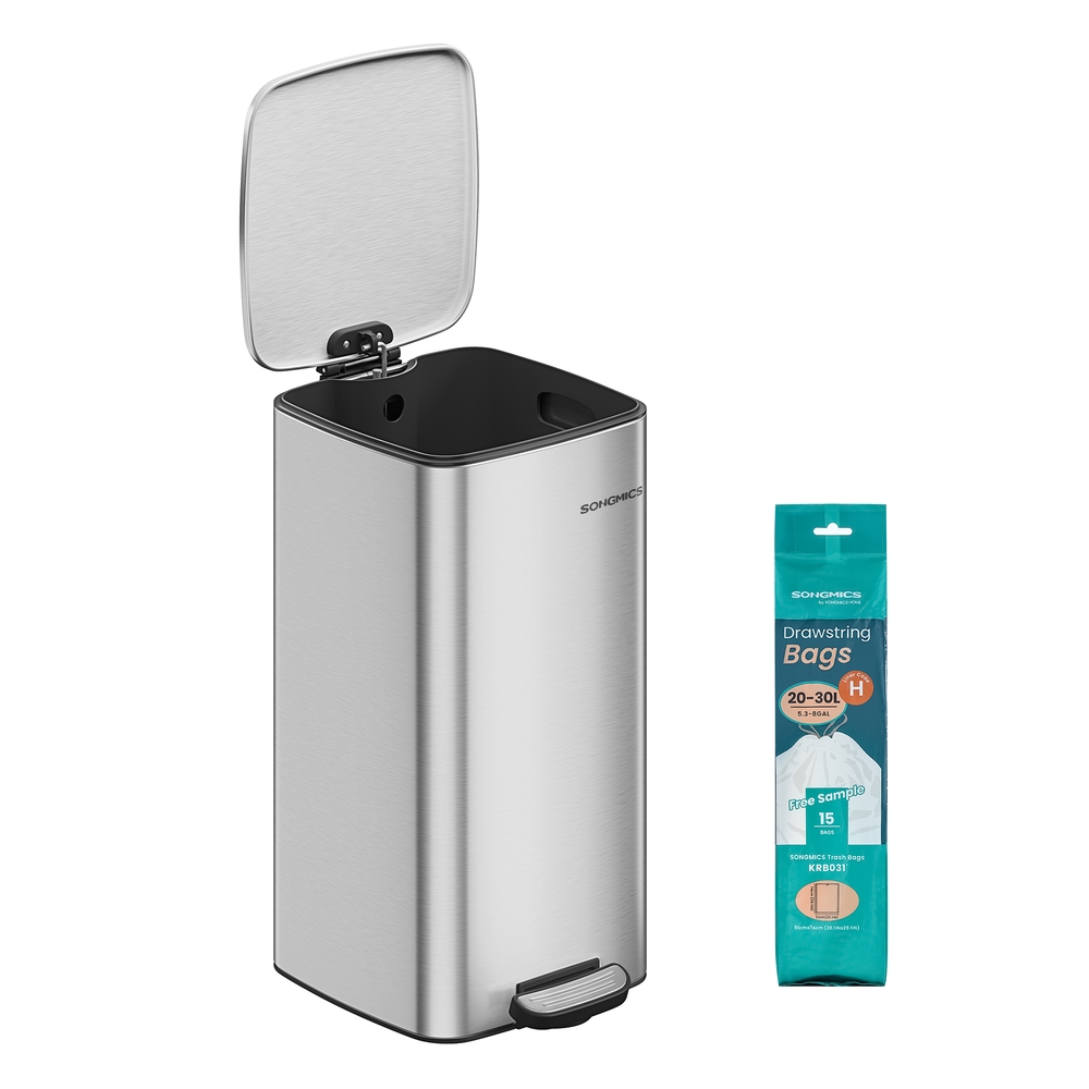 30 L Steel Kitchen Bin with Inner Bucket Metallic Silver