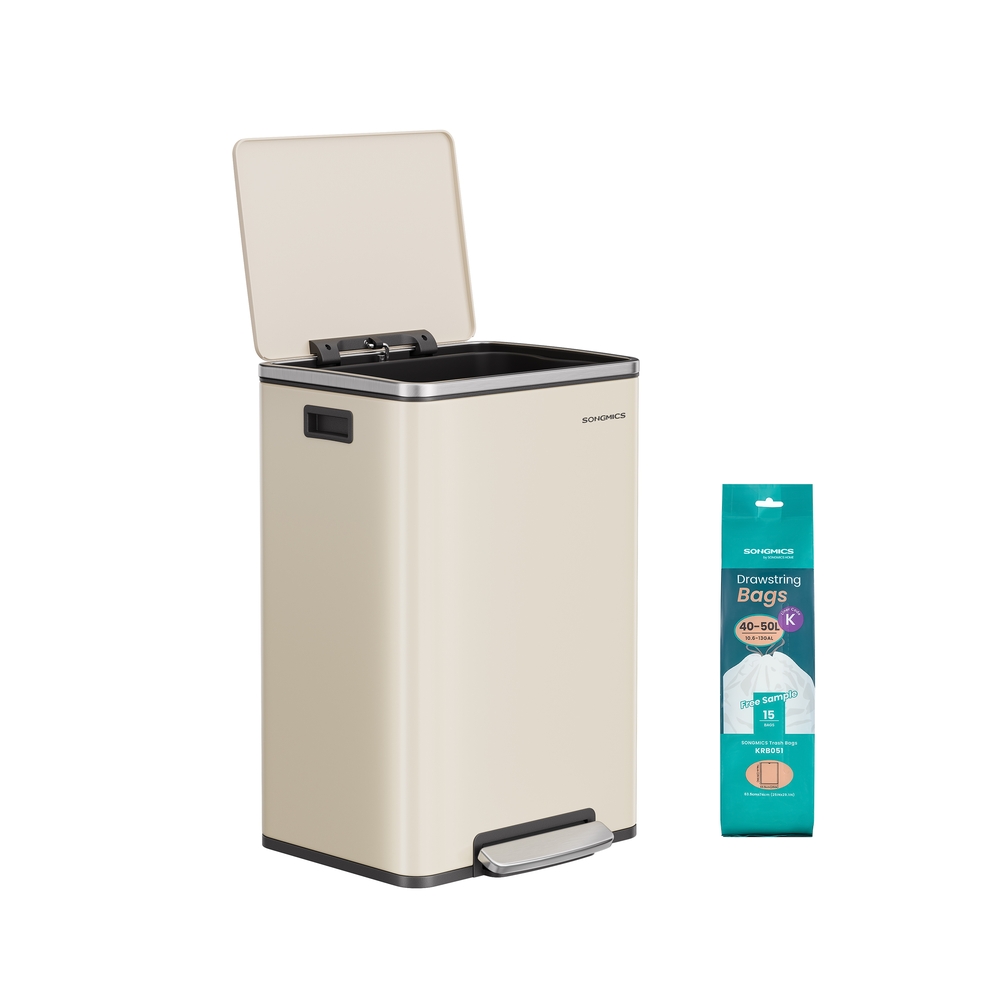 Kitchen Bin 50 L with 15 Bin Bags Steel Cream