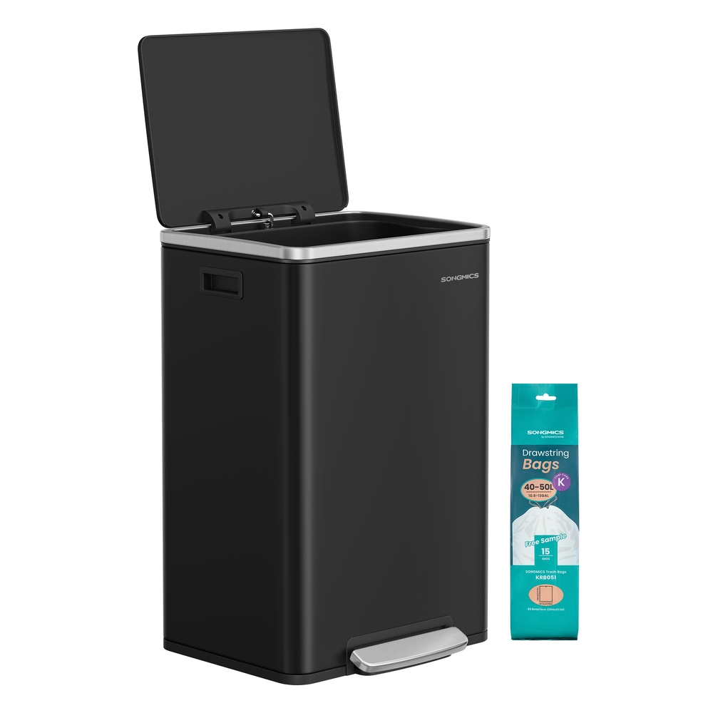 Kitchen Bin 50 L with 15 Bin Bags Stainless Steel Ink Black
