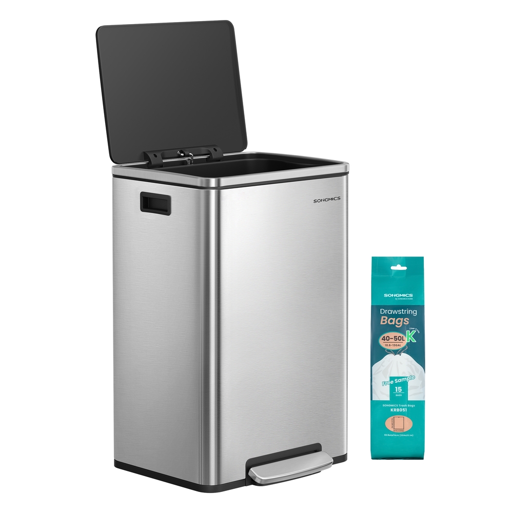 Kitchen Bin 50 L with 15 Bin Bags Stainless Steel Silver