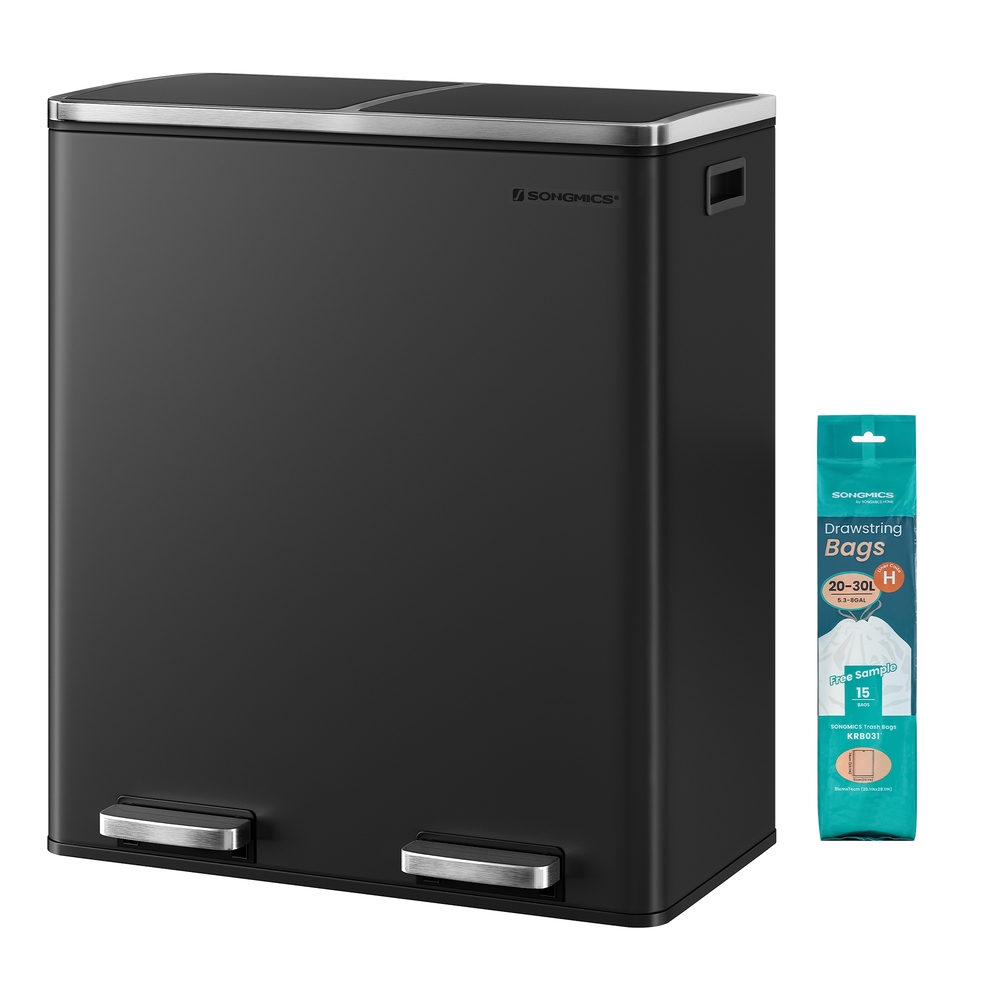 SONGMICS Double Rubbish Bin, 2 x 30L Waste and Recycling Kitchen Bin