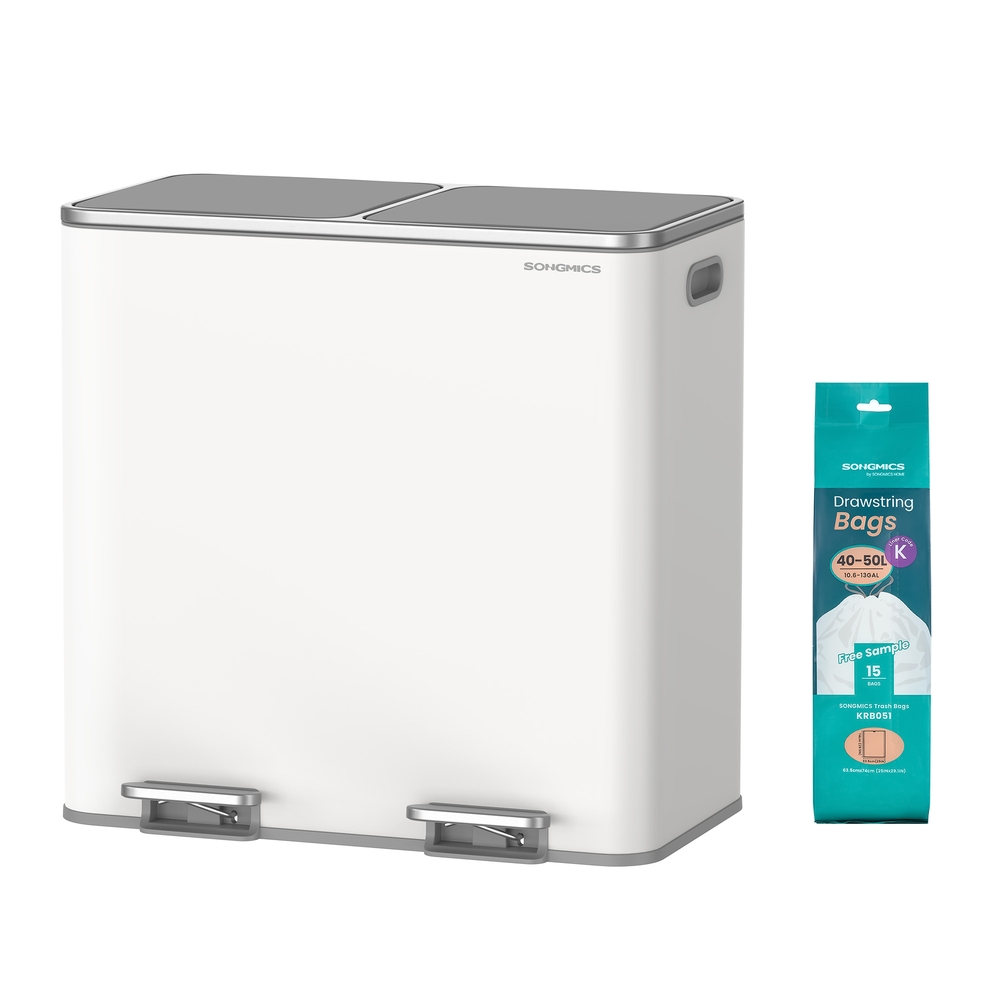 Dual compartment recycling bin with pedals and soft close lids