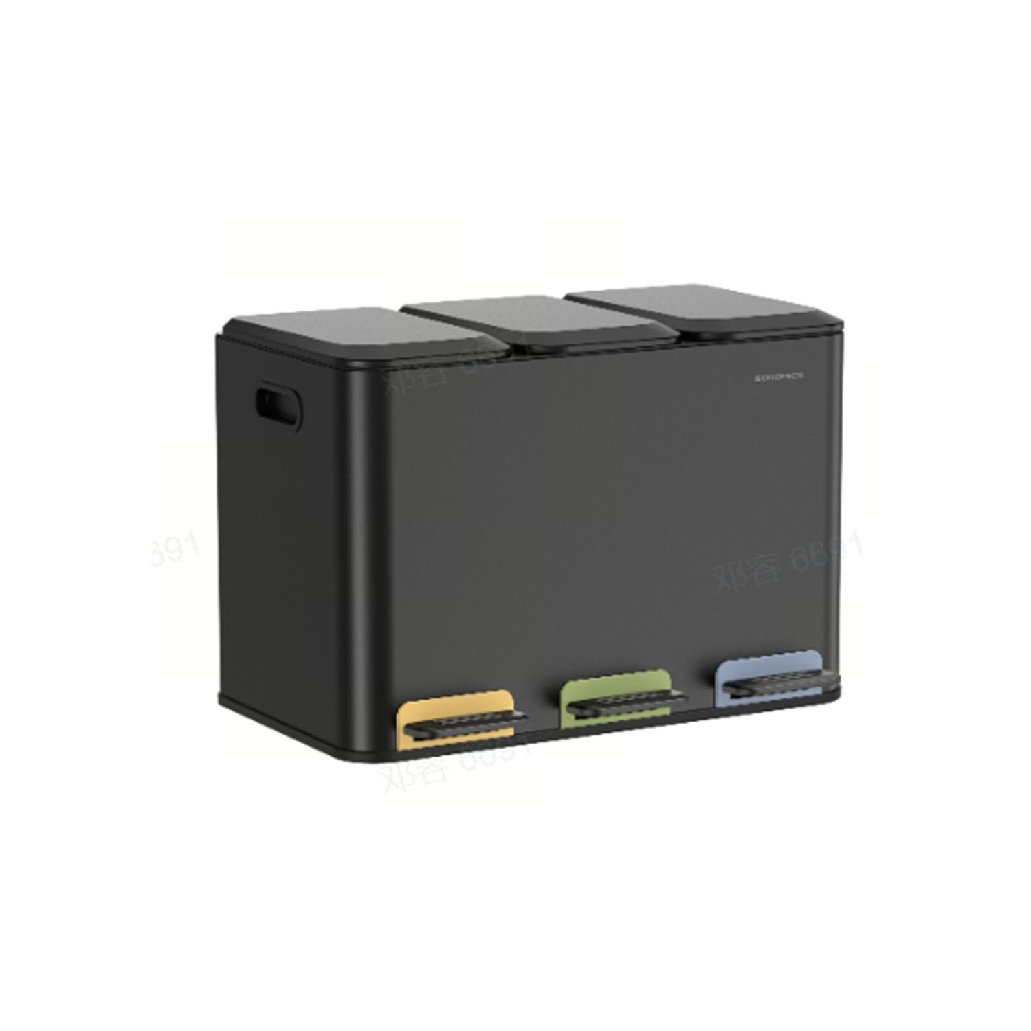 Triple Kichen Bin with Colour-Coded Pedals Ink Black Triple Kichen Bin with Colour-Coded Pedals Ink Black