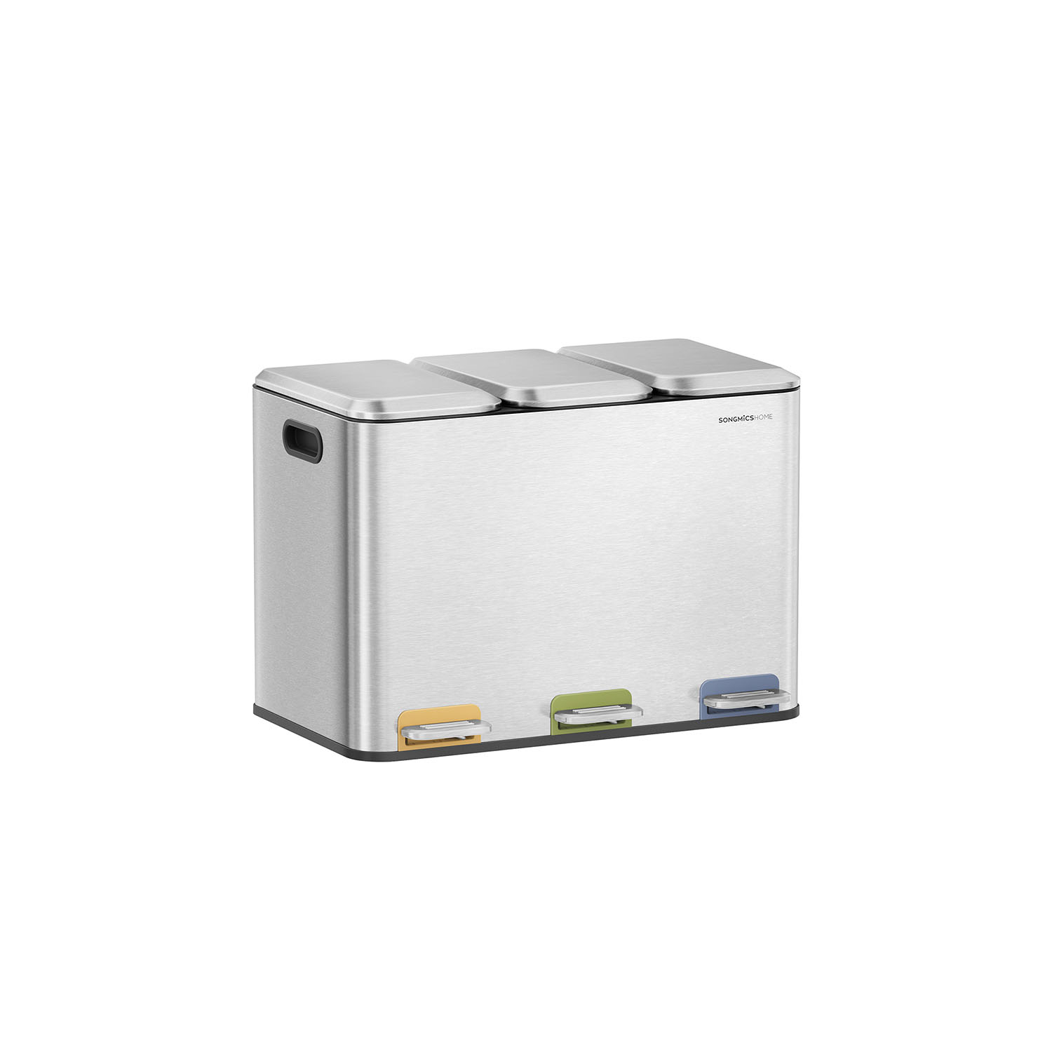 Triple Kichen Bin with Colour-Coded Pedals Metallic Silver Triple Kichen Bin with Colour-Coded Pedals Metallic Silver