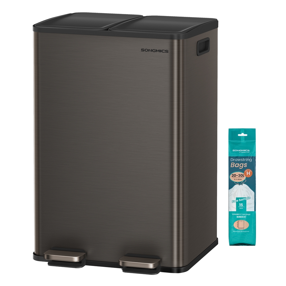 60L Dual Compartment Pedal Bin with Soft-Close Lid, 2 x 30L, Slate Grey
