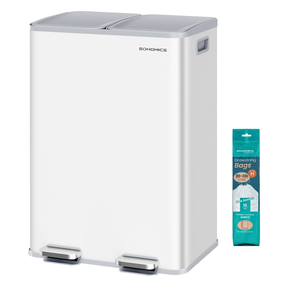 60L Dual Compartment Pedal Bin with Soft-Close Lid, 2 x 30L, Matte White