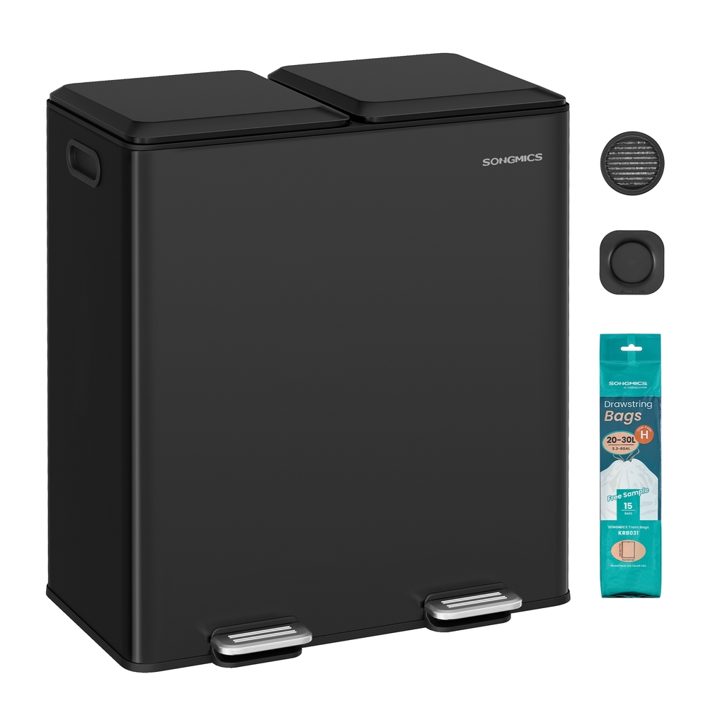 Double kitchen bin with soft close lids and removable inner buckets Double kitchen bin with soft close lids and removable inner buckets
