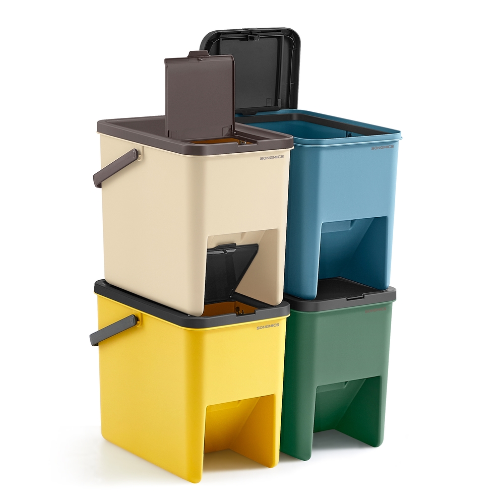 Set of 4 Recycling Bins for Kitchen Beige and Green