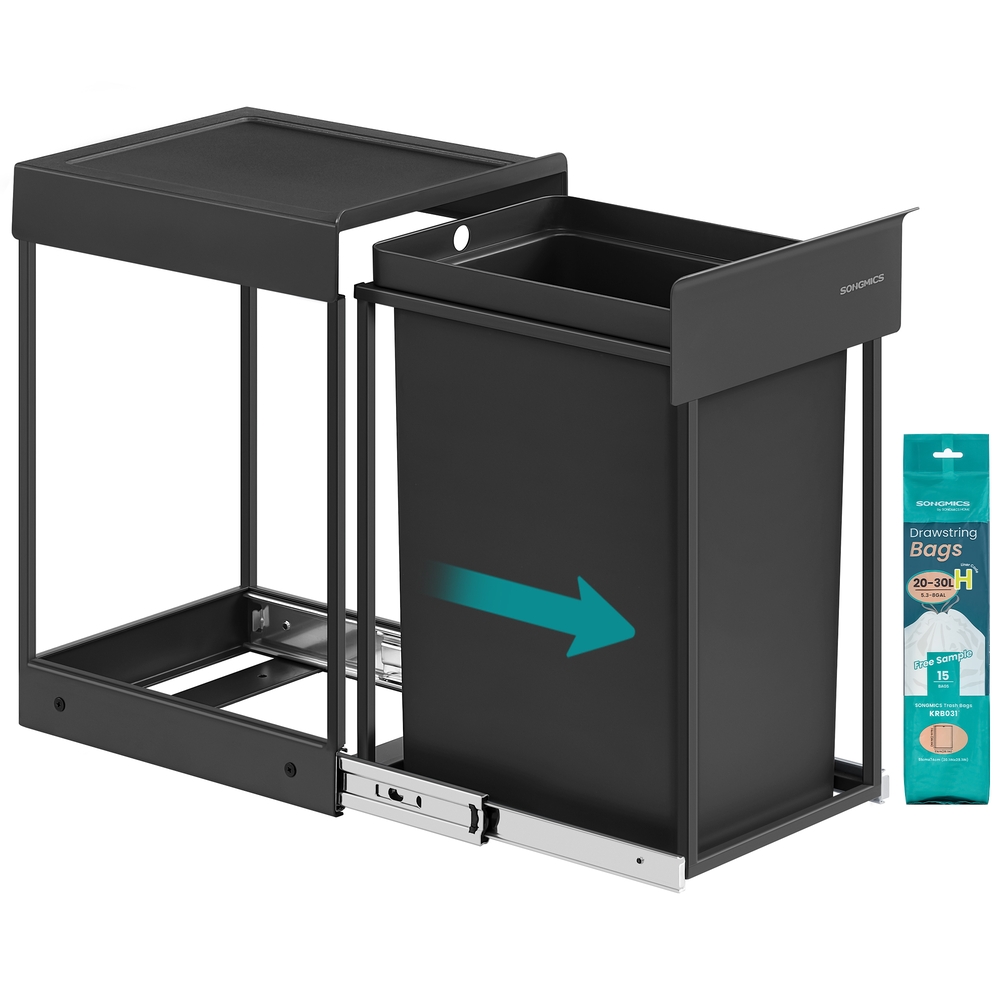 Kitchen Bin 5.3 Gallon Built-in Pull-Out Steel Frame ABS Lid Ink Black