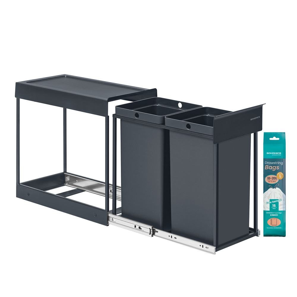 Kitchen Bin for Recycling and Waste 2 x 4 Gallon (15 L) Grey