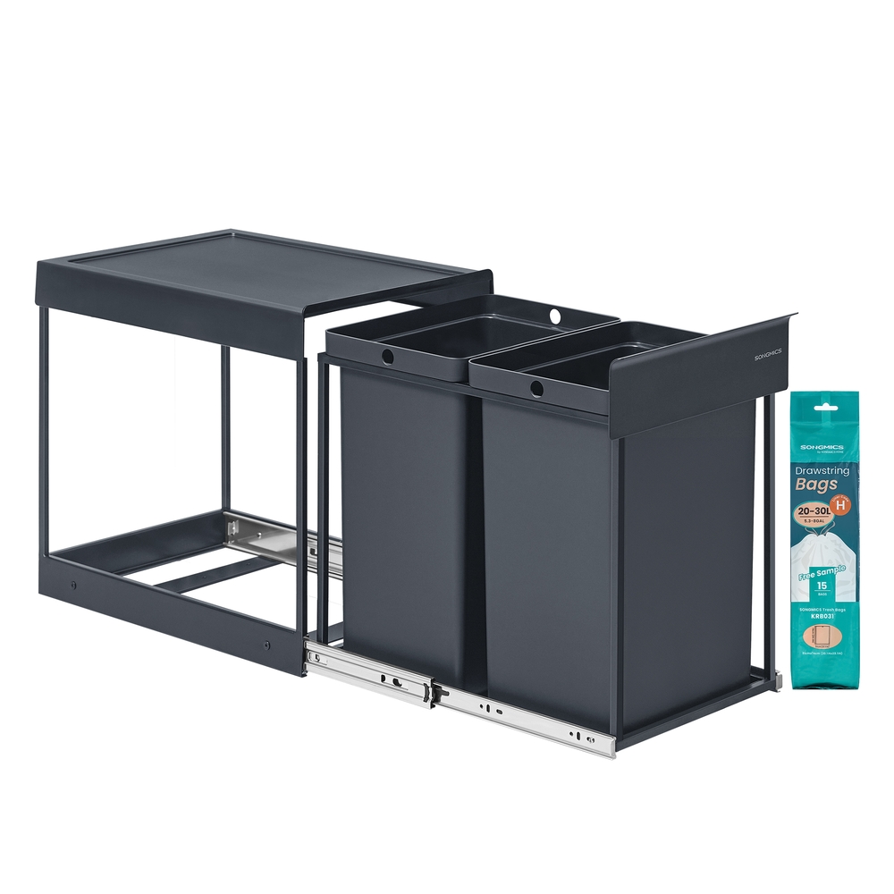 Kitchen Bin for Recycling and Waste 2 x 5.3 Gallon (20 L) Grey