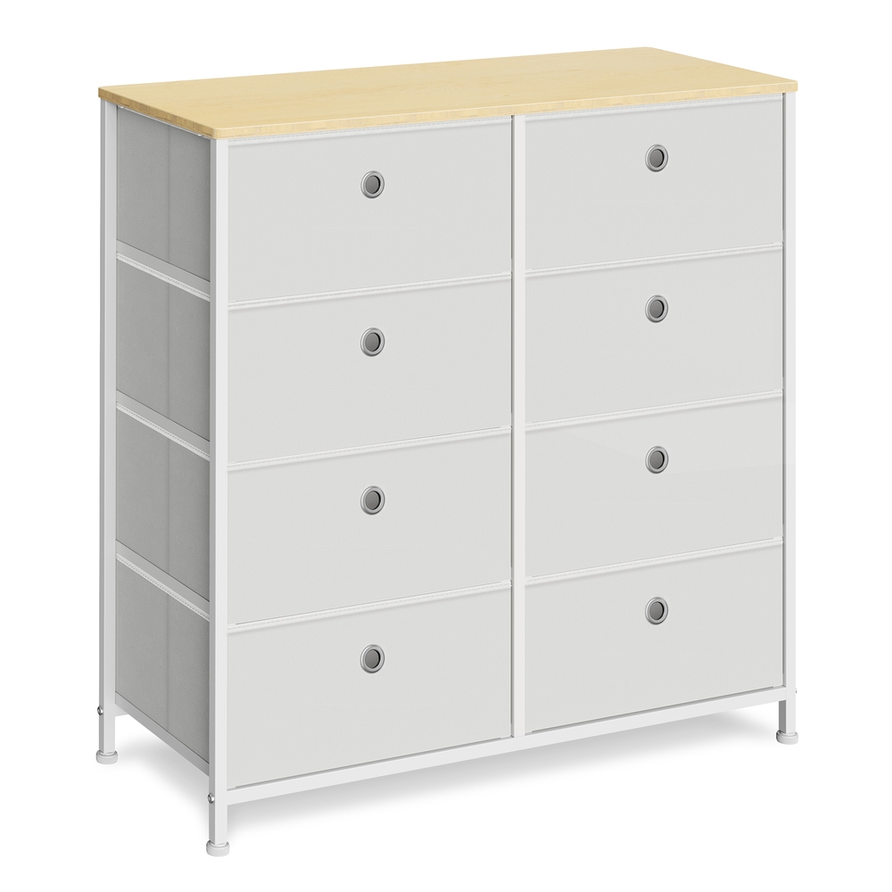 Storage Chest of 8 Fabric Drawers Cream White and Oak