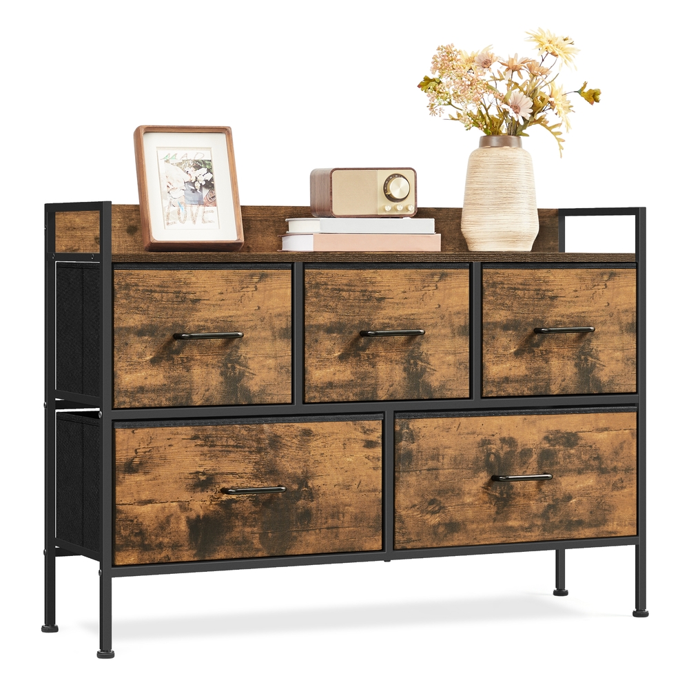 Chest of Drawers for Bedroom 5 Fabric Drawers with Handles Rustic Brown and Ink Black Chest of Drawers for Bedroom 5 Fabric Drawers with Handles Rustic Brown and Ink Black