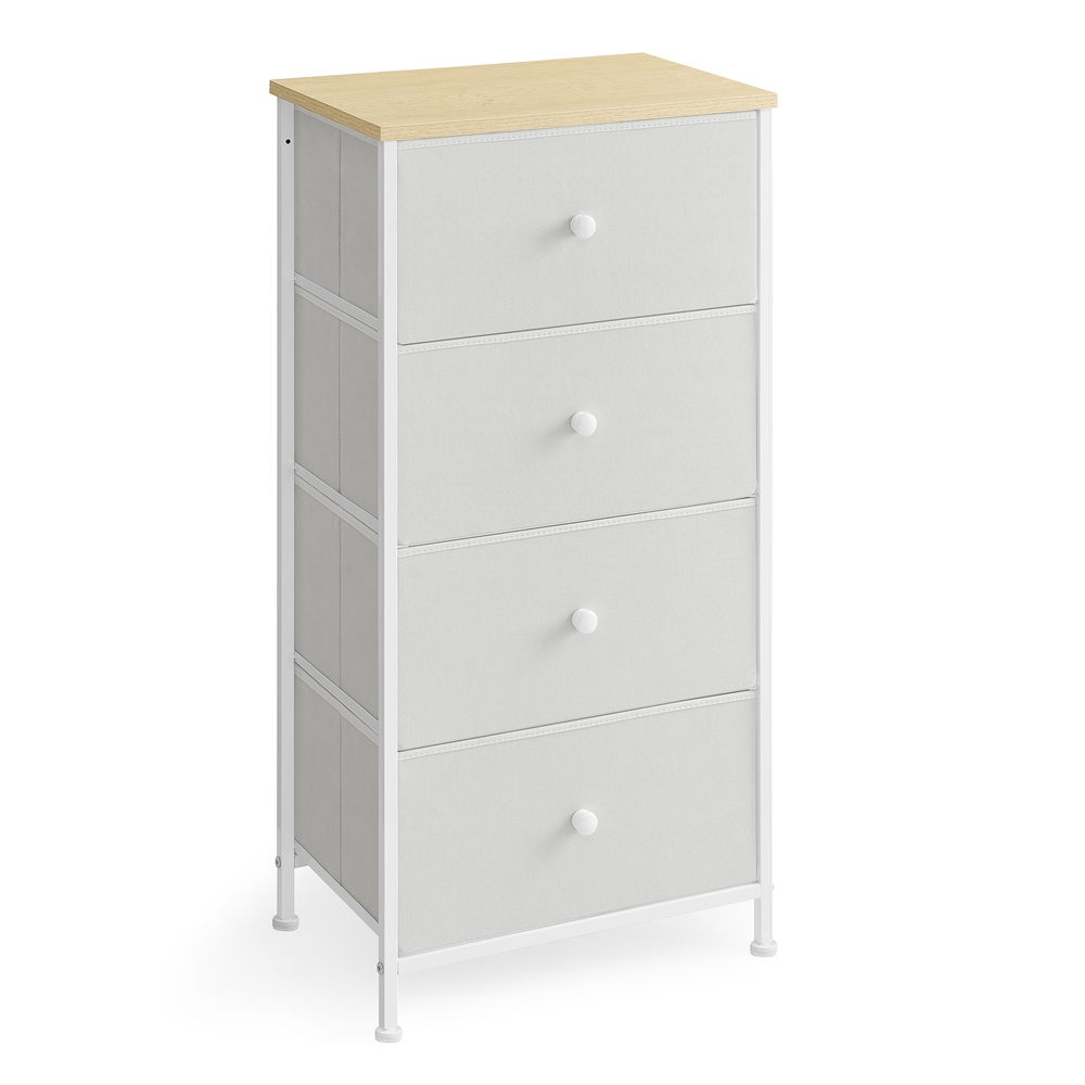 Chest of Drawers, 4 Fabric Drawers, White and Oak