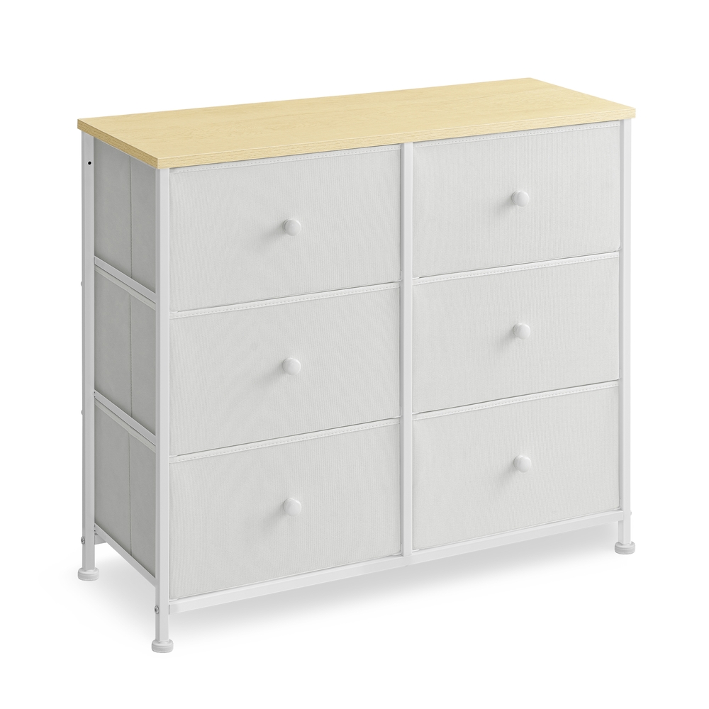 Chest of Drawers 6 Fabric Drawers with Metal Frame White and Oak Chest of Drawers 6 Fabric Drawers with Metal Frame White and Oak