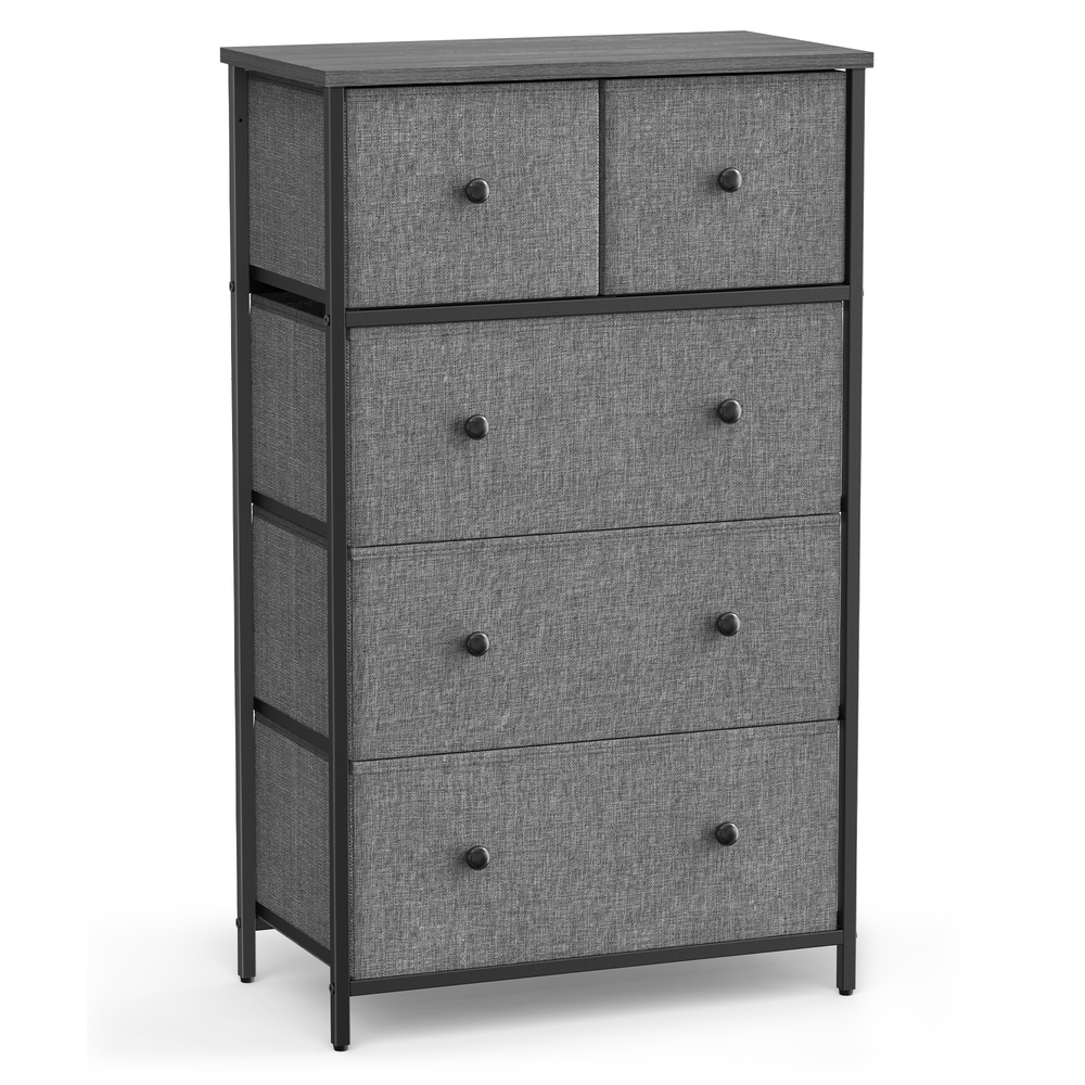 Chest of 5 Fabric Drawers Grey and Black with Wood Grain Chest of 5 Fabric Drawers Grey and Black with Wood Grain