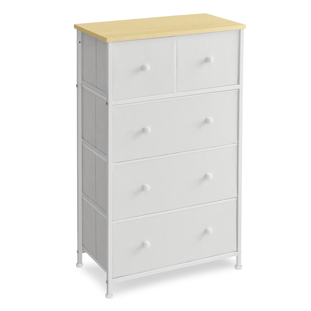 Chest of Drawers Fabric 5-Drawer Storage Organiser Unit White and Oak Chest of Drawers Fabric 5-Drawer Storage Organiser Unit White and Oak