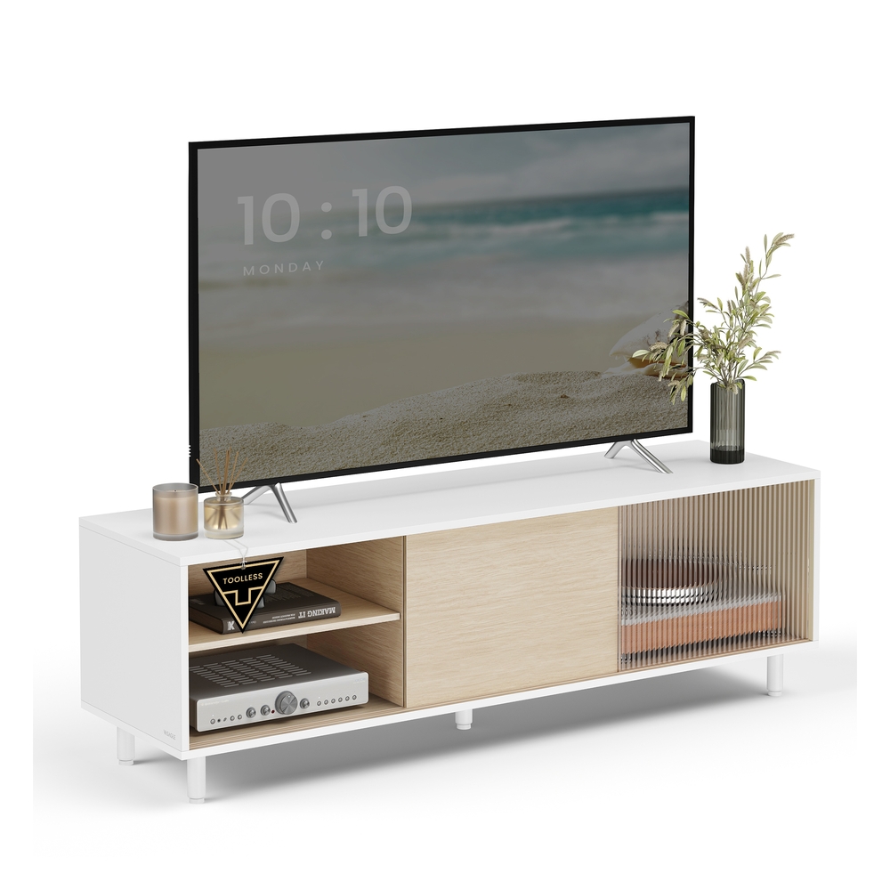 TV Stand for up to 60 Inch TV Cloud White and Natural Beige