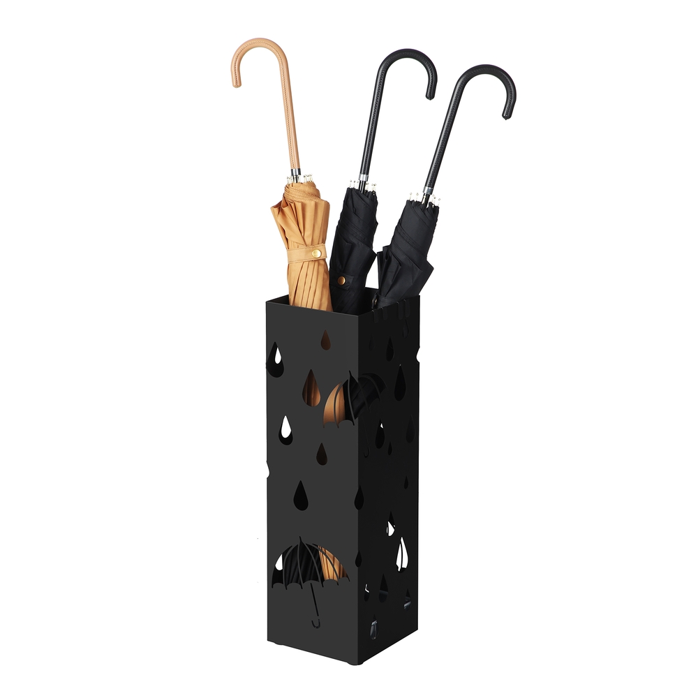 Metal Umbrella Stand Square Umbrella Holder 15.5 x 15.5 x 49 cm Black